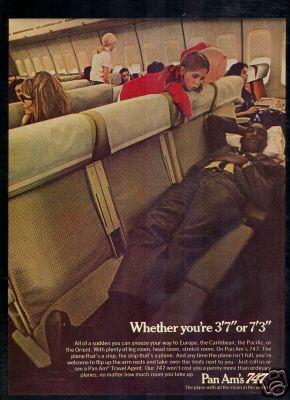 1970, An early Pan Am 747 ad promoting the vast size of the aircraft.